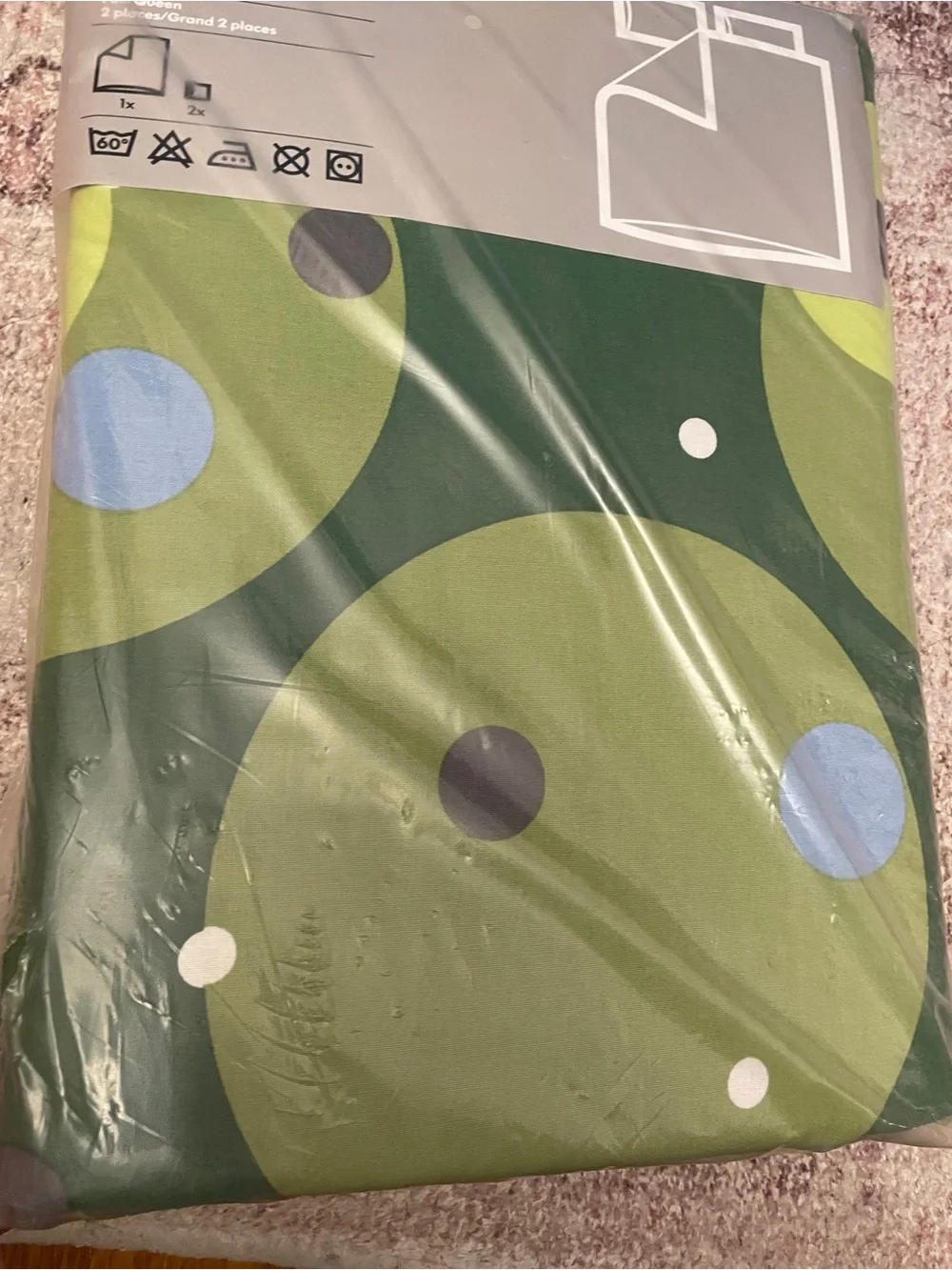 IKEA BRUNSKÄRA Green Circle Duvet Cover 2 Pillow sham Set